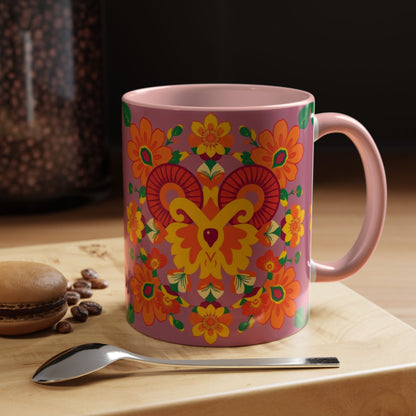 Accent Coffee Mug, Aries, Zodiac v1, Flower Pattern, (11, 15oz)