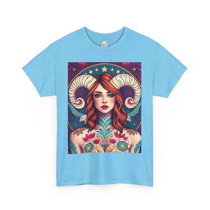 Unisex Heavy Cotton T-Shirt, Aries, Zodiac v1, Sexy Art