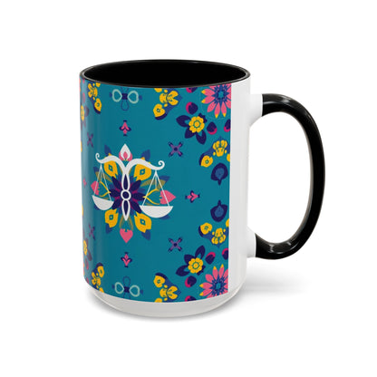 Accent Coffee Mug, Libra, Zodiac v2, Flower Pattern, (11, 15oz)