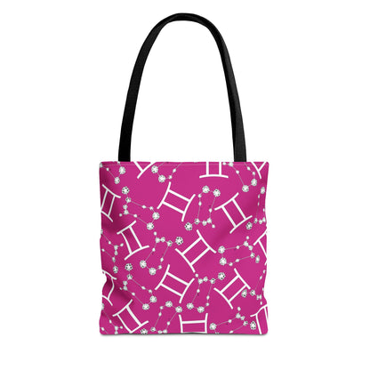 Tote Bag, Gemini Zodiac Sign, AOP, (Pink, White)