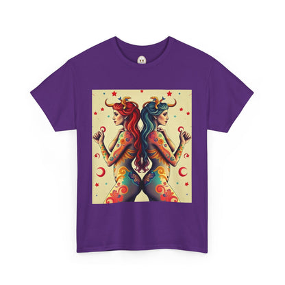 Unisex Heavy Cotton T-Shirt, Gemini, Zodiac v4, Sexy Art