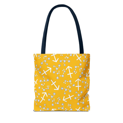 Tote Bag, Sagittarius Zodiac Sign, AOP, (Yellow, White Print)