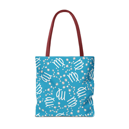 Tote Bag, Virgo Zodiac Sign, AOP, (Turquoise, White)