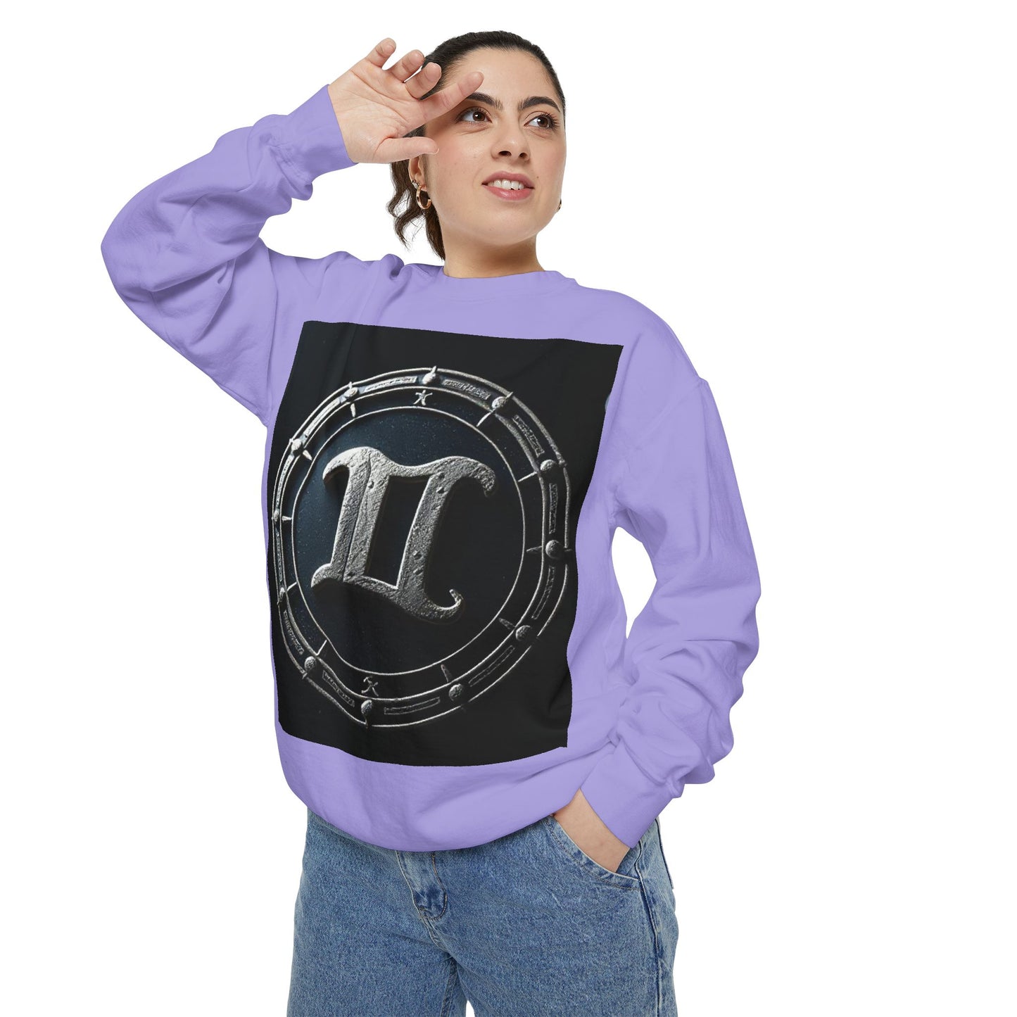Garment-Dyed Sweatshirt, Unisex, Space Symbol Design v1, Gemini