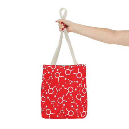 Tote Bag, Taurus Zodiac Sign, AOP, (Red, White)