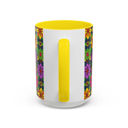 Accent Coffee Mug, Gemini, Zodiac v3, Flower Pattern, (11, 15oz)