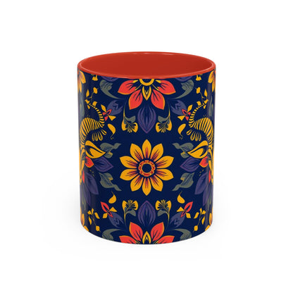 Accent Coffee Mug, Taurus, Zodiac v1. Flower Pattern, (11, 15oz)