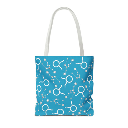 Tote Bag, Taurus Zodiac Sign, AOP, (Turquoise, White)