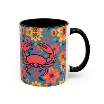 Accent Coffee Mug, Cancer, Zodiac v1, Flower Pattern, (11, 15oz)