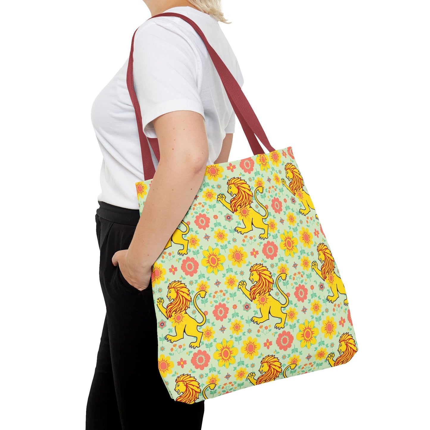 Tote Bag, (AOP), Leo, Zodiac v2, Flower Pattern