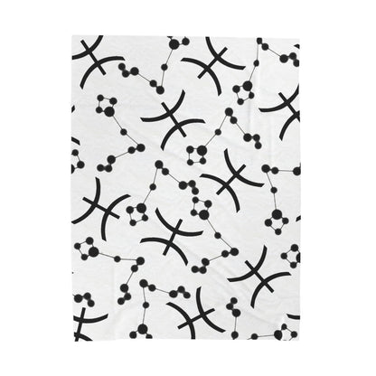 Velveteen Plush Blanket, Pisces Zodiac Sign, Constellation & Symbol, White, 100% polyester