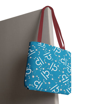 Tote Bag, Libra Zodiac Sign, AOP, (Turquoise, White)