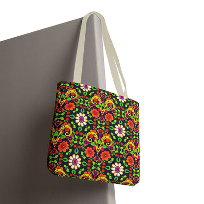 Tote Bag (AOP), Aries, Zodiac, Flower Pattern