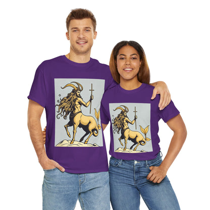 Unisex Heavy Cotton T-Shirt, Capricorn God v3, Zodiac Design