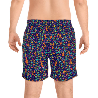 Men's Mid-Length Swim Shorts, (AOP), Aquarius, Zodiac v3, Bubble Pattern