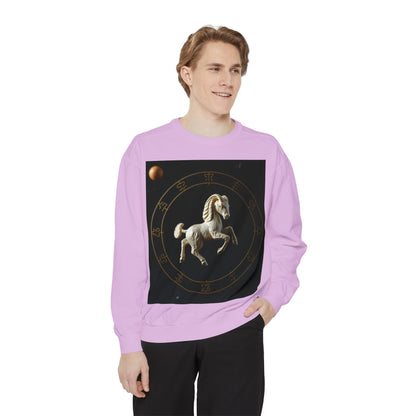 Garment-Dyed Sweatshirt, Unisex, Space Animal Design, Capricorn