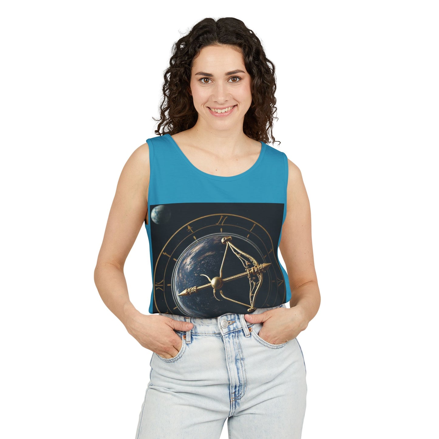 Unisex Garment-Dyed, Tank Top, Sagittarius Design, Planet Symbol, 100% US cotton