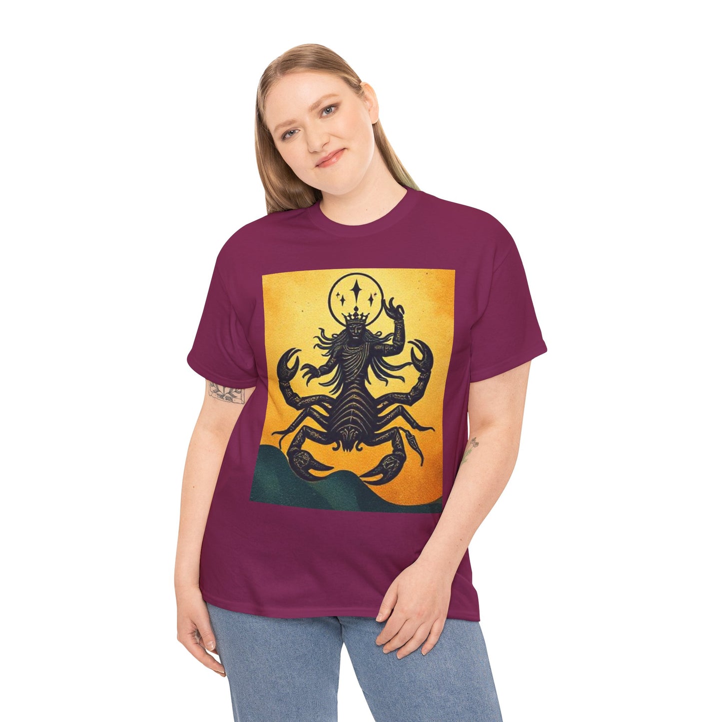 Unisex Heavy Cotton T-Shirt, Scorpion King, Print Art v1, Scorpio Zodiac Design