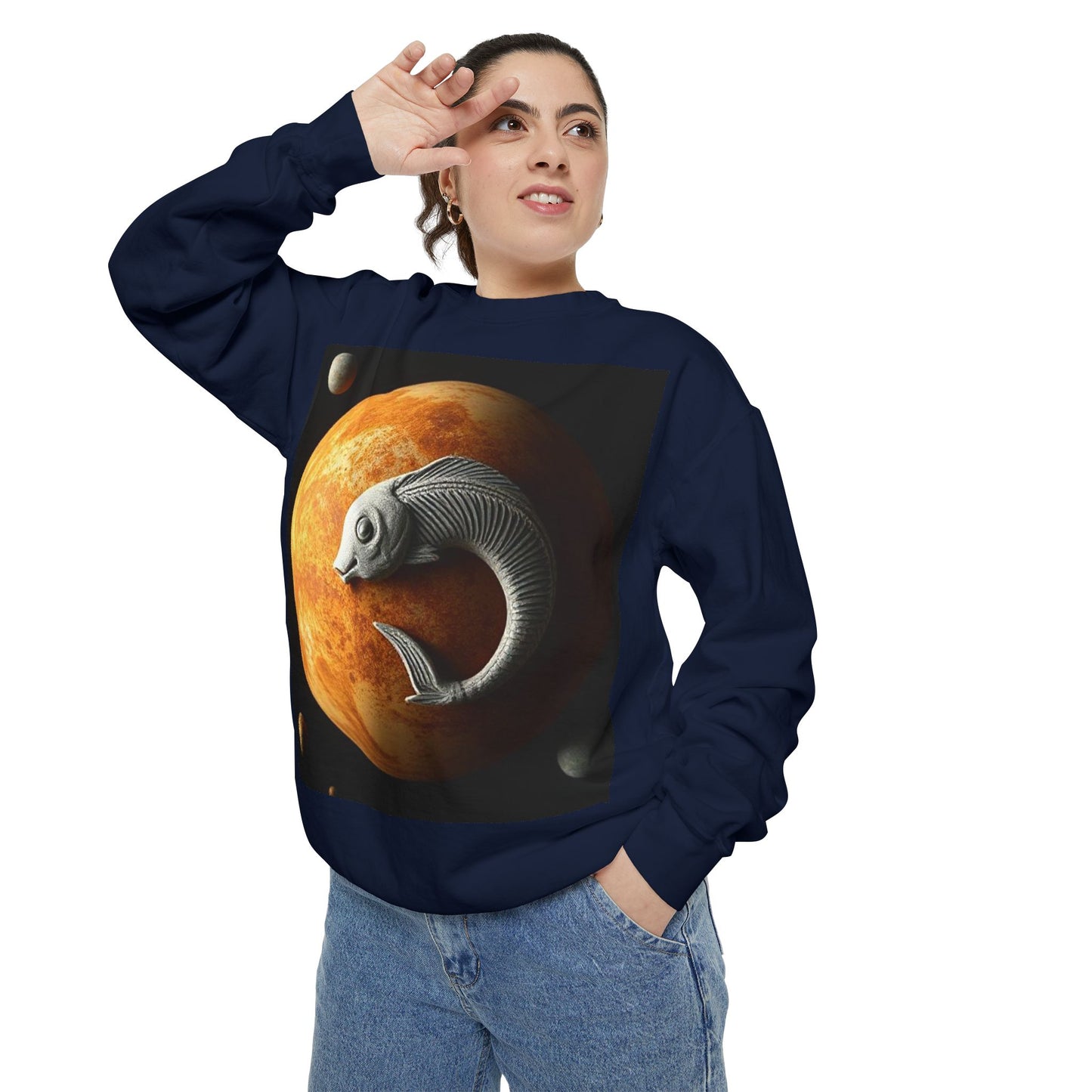 Garment-Dyed Sweatshirt, Unisex, Space Animal Design, Pisces