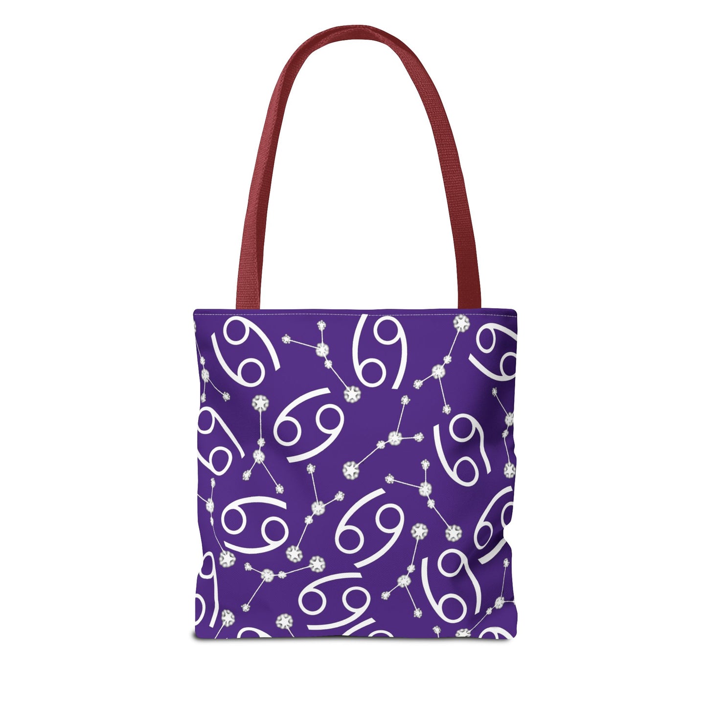 Tote Bag, Cancer Zodiac Sign, AOP, (Purple, White)