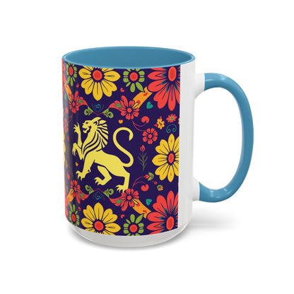 Accent Coffee Mug, Leo, Zodiac v3, Flower Pattern, (11, 15oz)