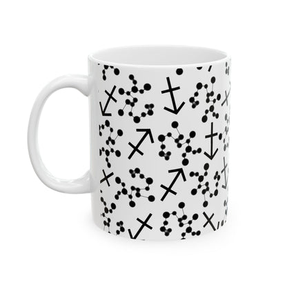 Ceramic Mug, (11oz, 15oz), Ceramic Coffee Mug, AOP, Constellation & Symbol, Sagittarius Zodiac Design