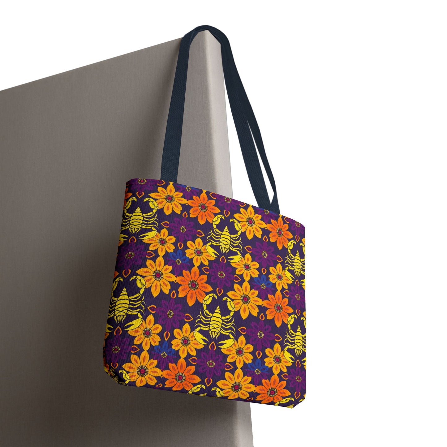 Tote Bag, (AOP), Scorpio, Zodiac v2, Flower Pattern