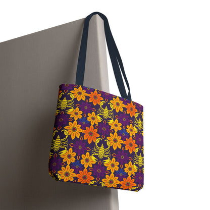 Tote Bag, (AOP), Scorpio, Zodiac v2, Flower Pattern