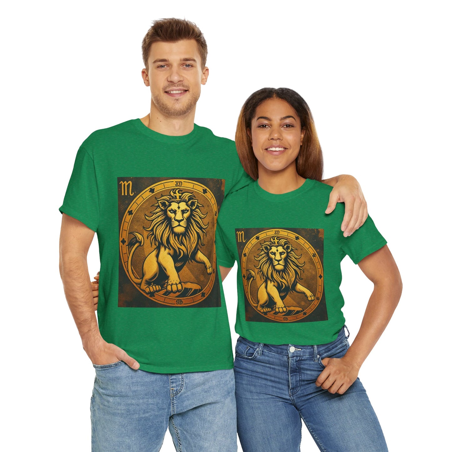 Unisex Heavy Cotton T-Shirt, Gold Lion, Leo Zodiac Design