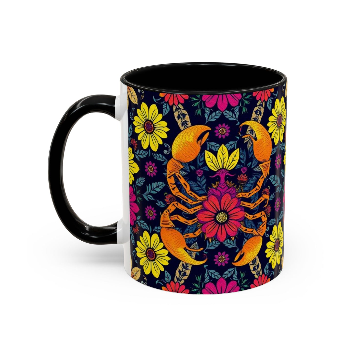 Accent Coffee Mug, Scorpio, Zodiac v3. Flower Pattern, (11, 15oz)