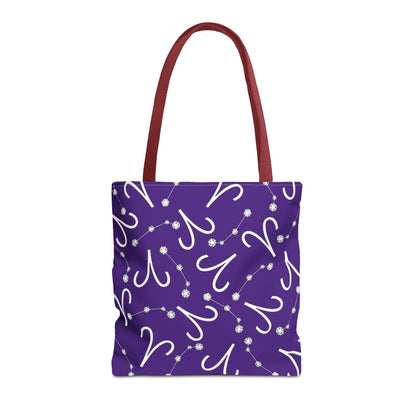 Tote Bag, Aries Zodiac Sign, AOP, (Purple, White)