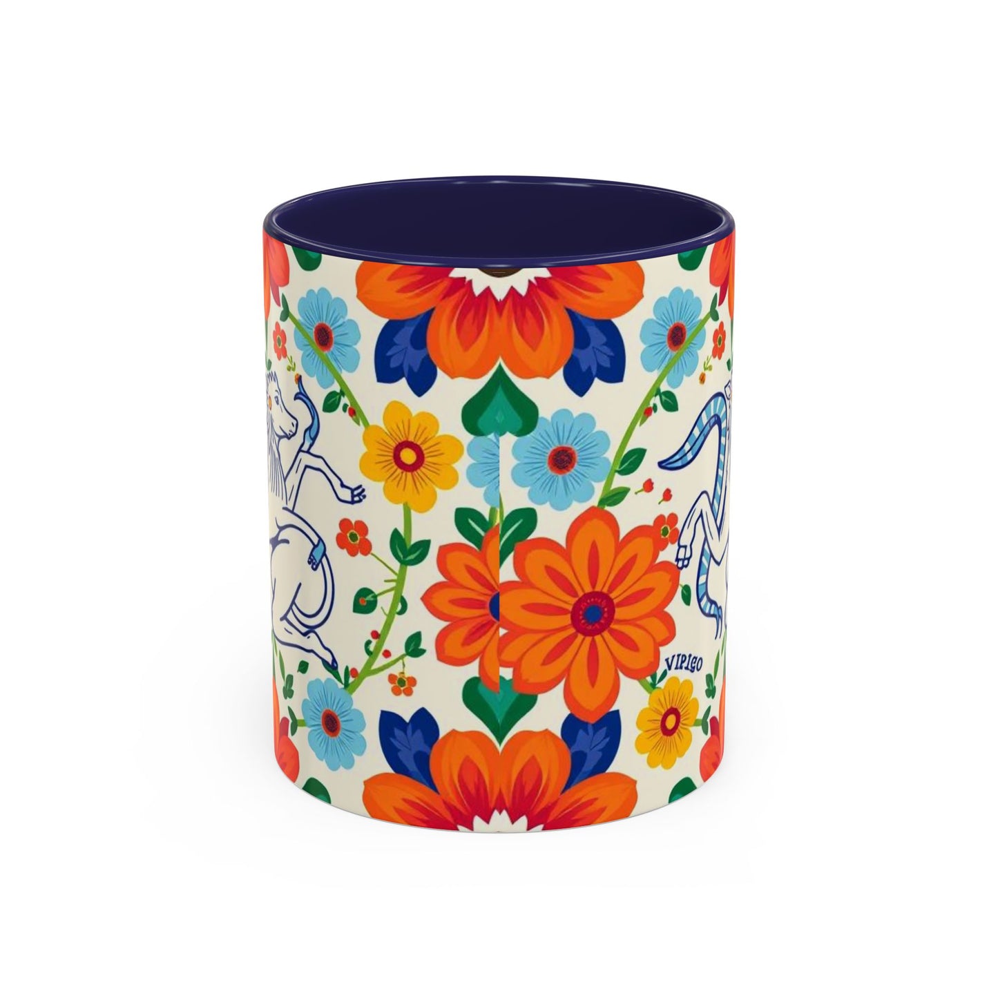 Accent Coffee Mug, Virgo, Zodiac v2. Flower Pattern, (11, 15oz)