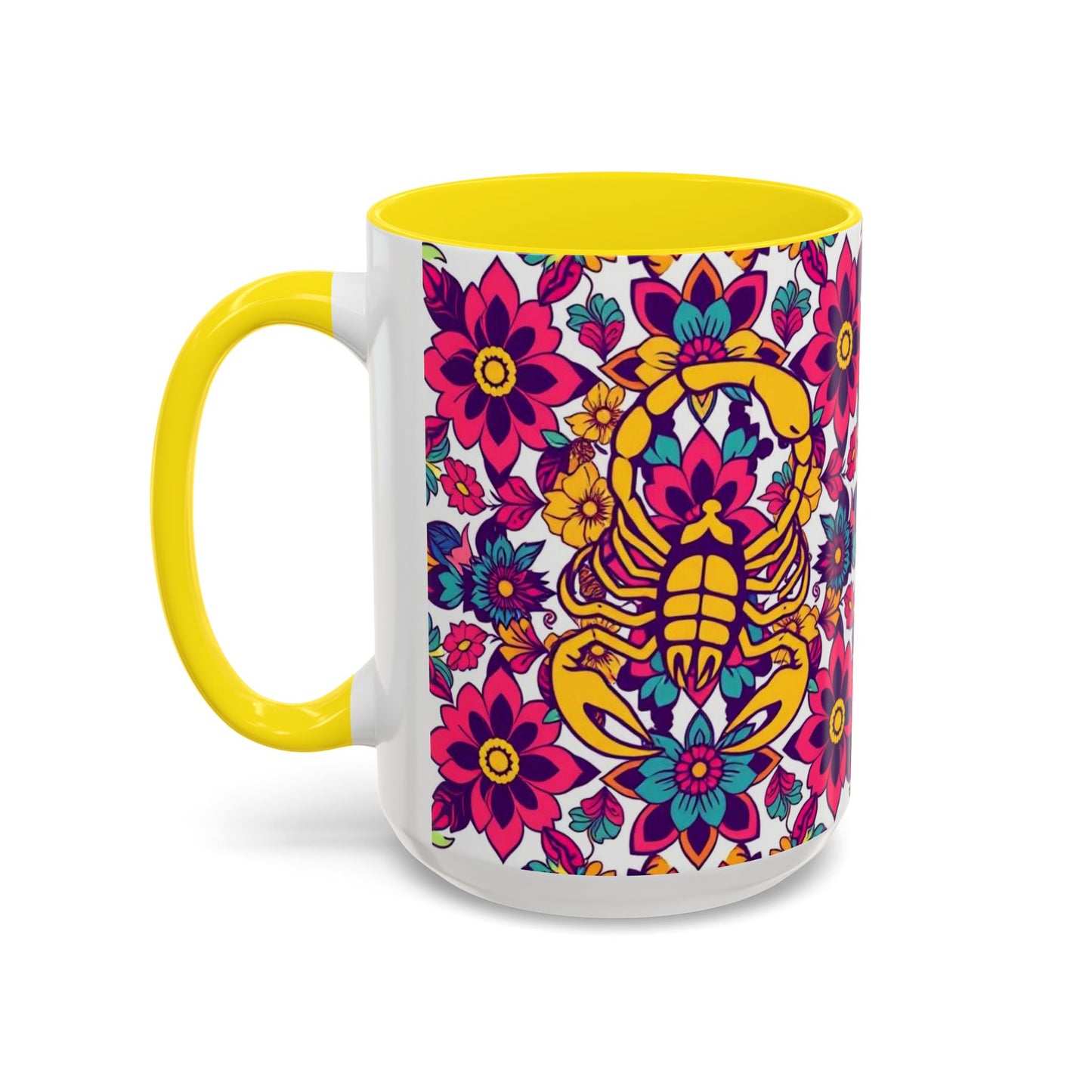 Accent Coffee Mug, Scorpio, Zodiac v2. Flower Pattern, (11, 15oz)