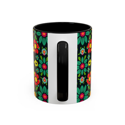 Accent Coffee Mug, Aquarius, Zodiac v4, Flower Pattern, (11, 15oz)