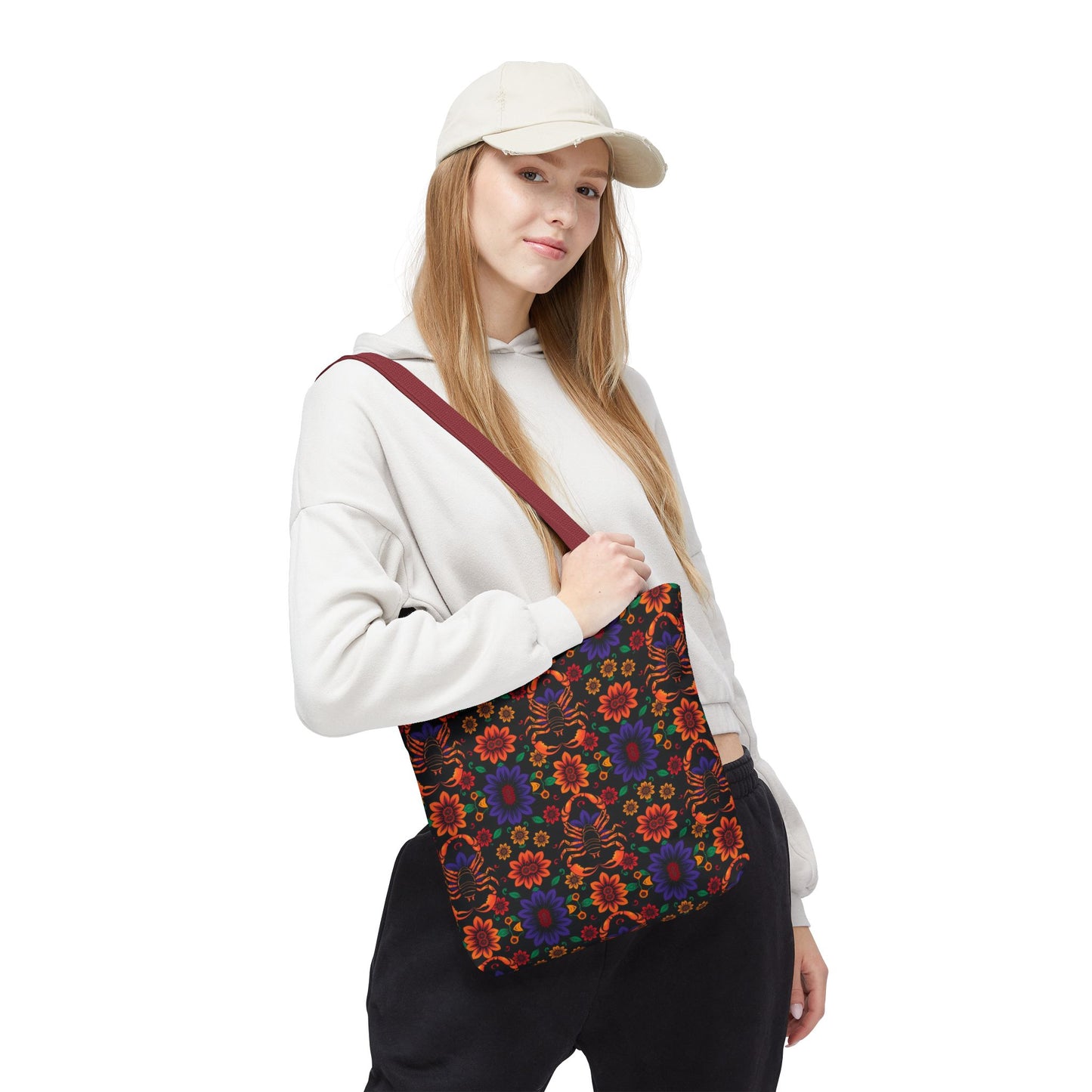 Tote Bag, (AOP), Scorpio, Zodiac v6, Flower Pattern