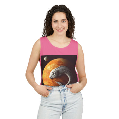 Unisex Garment-Dyed, Tank Top, Pisces Design, Space Animal, 100% US cotton