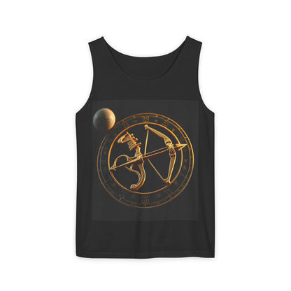 Unisex Garment-Dyed, Tank Top, Sagittarius Design, Planet Symbol v1, 100% US cotton