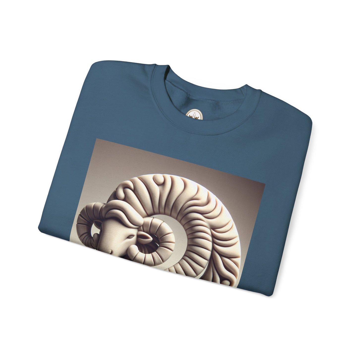 Unisex Heavy Blend™ Crewneck Sweatshirt, Round Statue, Aries Zodiac Design
