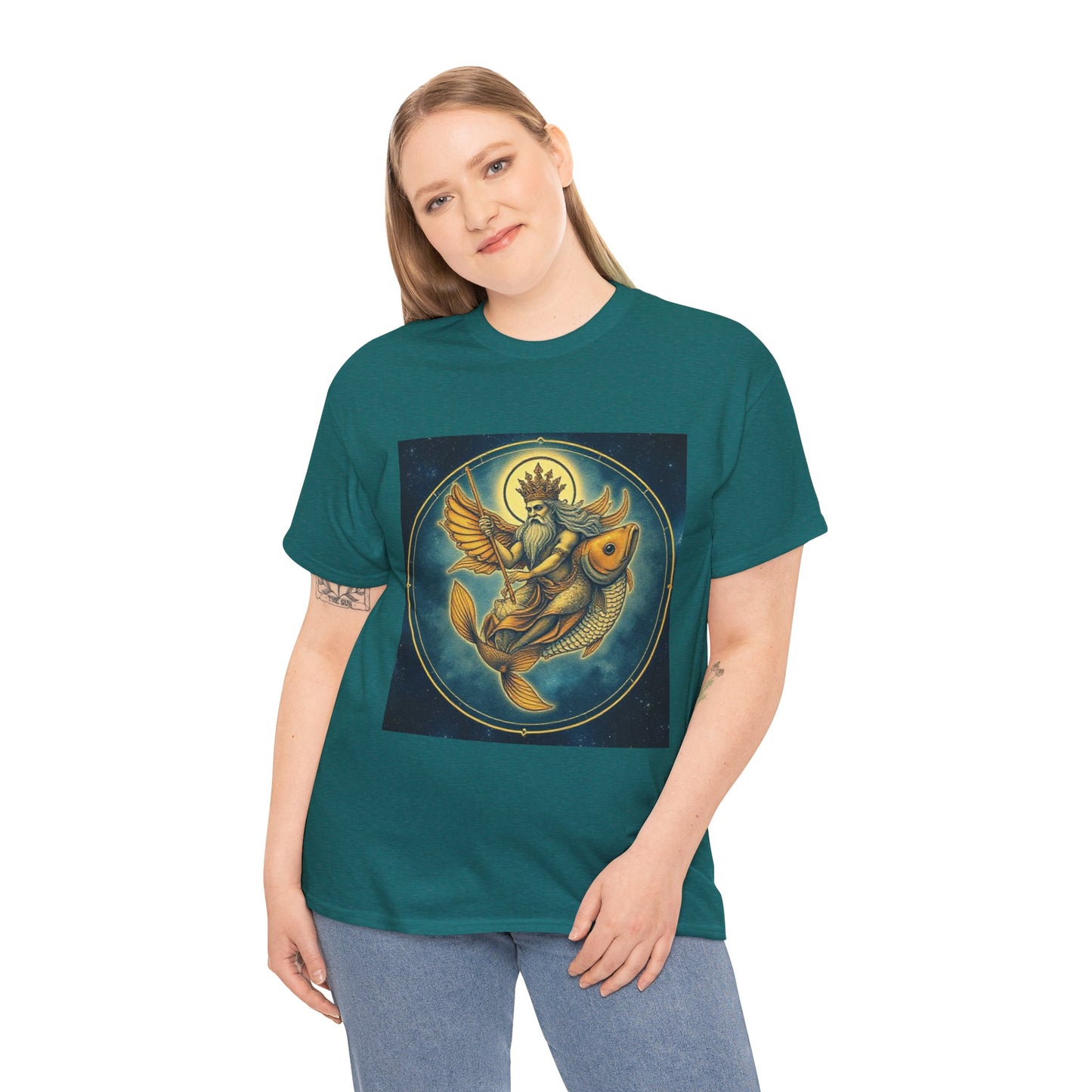 Unisex Heavy Cotton T-Shirt, Pisces King v1, Zodiac Design