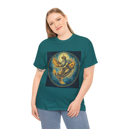 Unisex Heavy Cotton T-Shirt, Pisces King v1, Zodiac Design