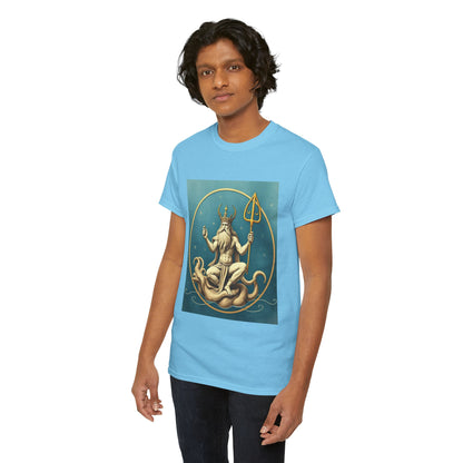 Unisex Heavy Cotton T-Shirt, Aquarius God 3v, Zodiac Design