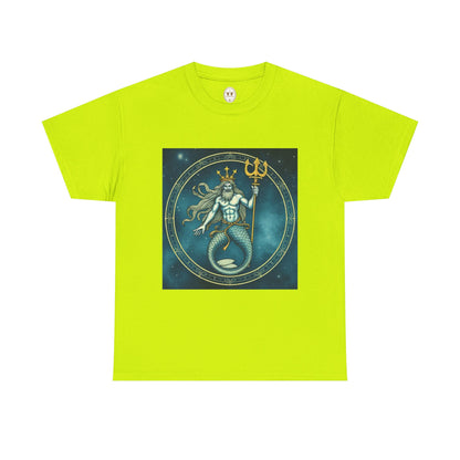 Unisex Heavy Cotton T-Shirt, Aquarius God 5v, Zodiac Design