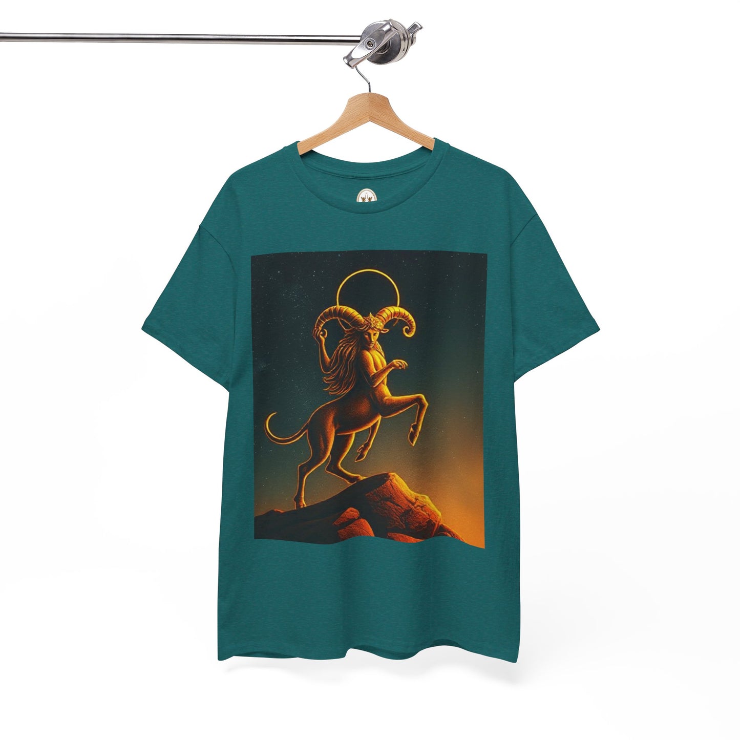 Unisex Heavy Cotton T-Shirt, Mountain Top 1v, Aries Zodiac Design