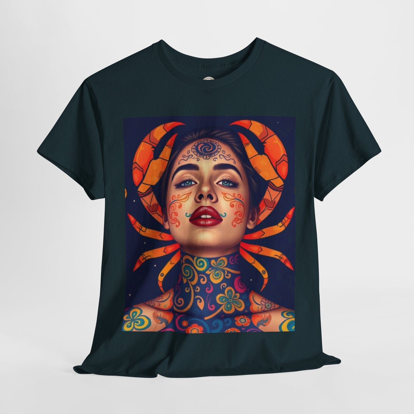 Unisex Heavy Cotton T-Shirt, Cancer, Zodiac v2, Sexy Art