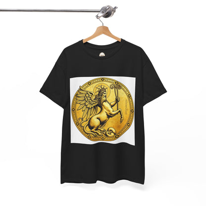 Unisex Heavy Cotton T-Shirt, Golden Angel Coin v1, Virgo Zodiac Design