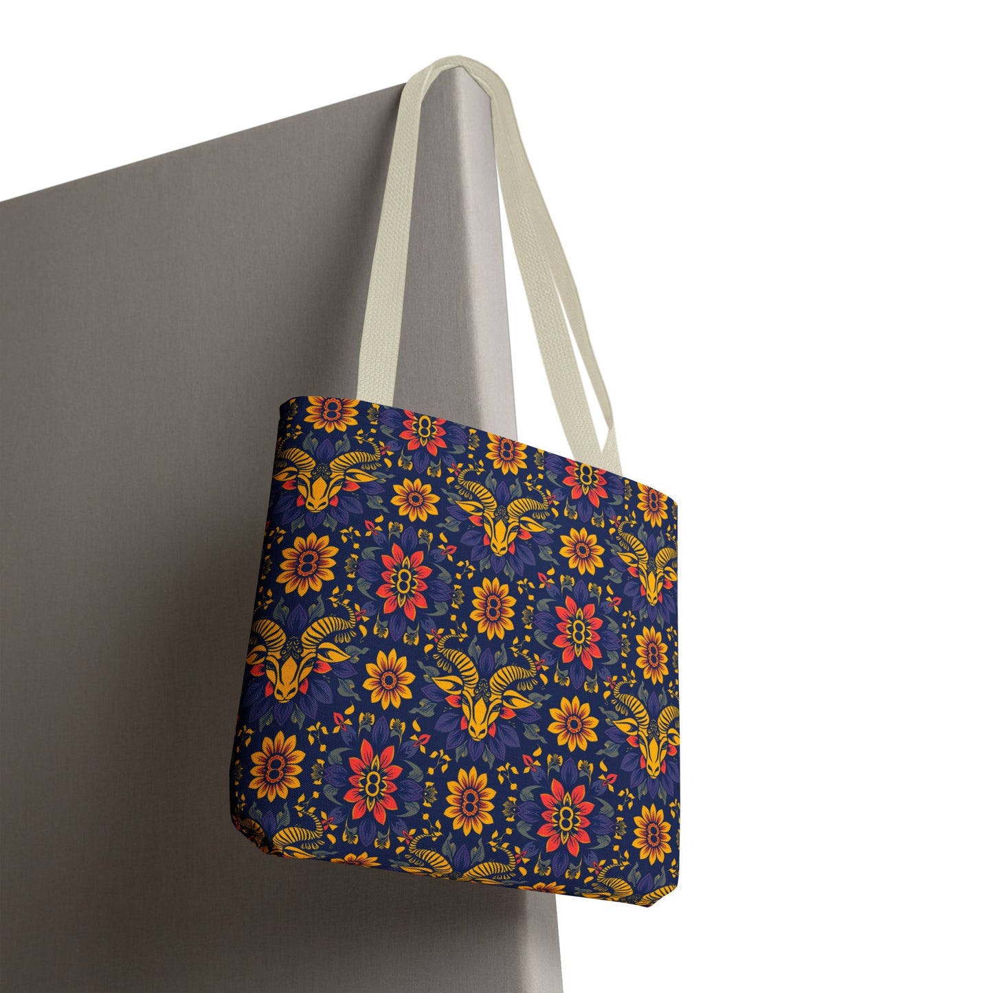 Tote Bag, (AOP), Taurus, Zodiac v3, Flower Pattern