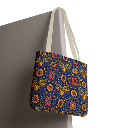 Tote Bag, (AOP), Taurus, Zodiac v3, Flower Pattern
