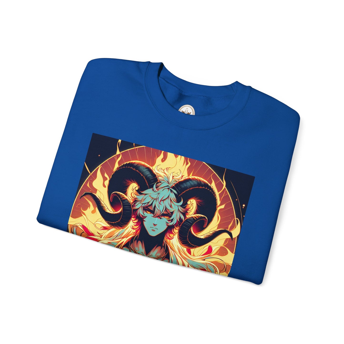 Unisex Heavy Blend™ Crewneck Sweatshirt, Anime Fire Aries, Zodiac Design