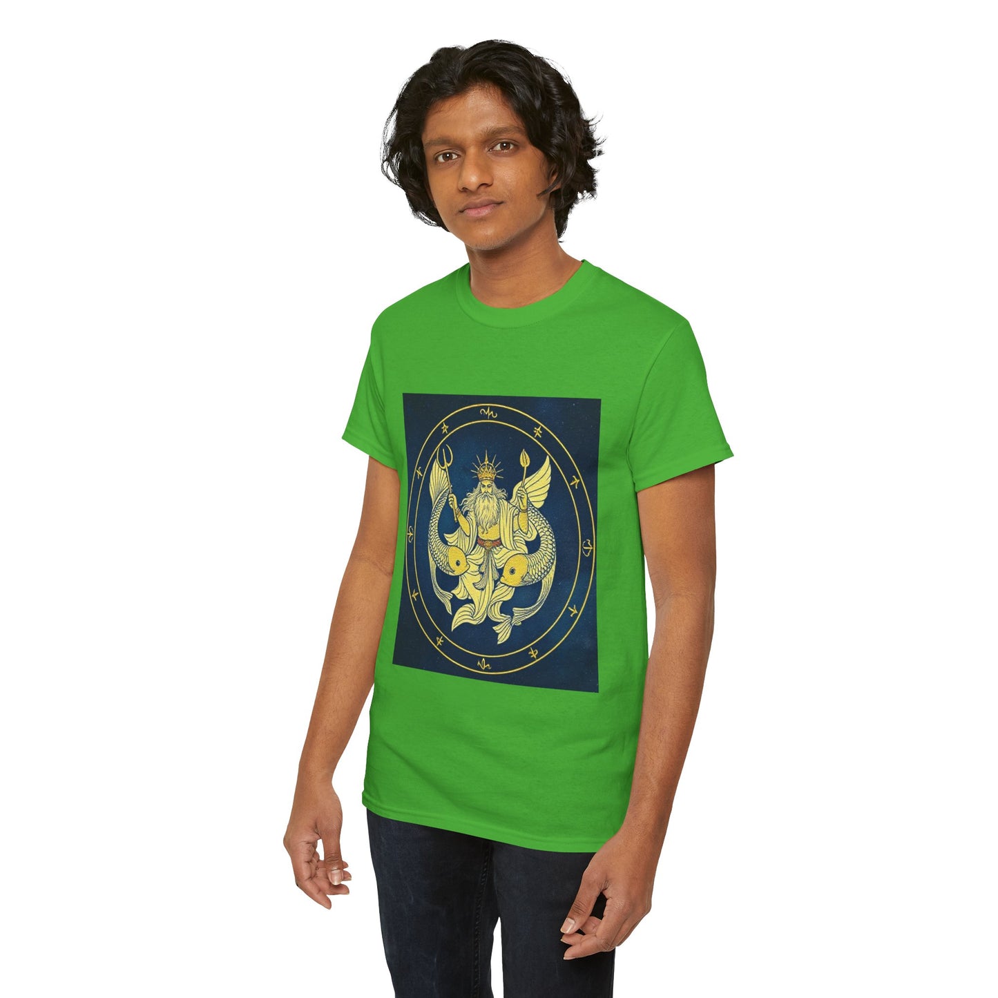 Unisex Heavy Cotton T-Shirt, King of Pisces, Zodiac Design