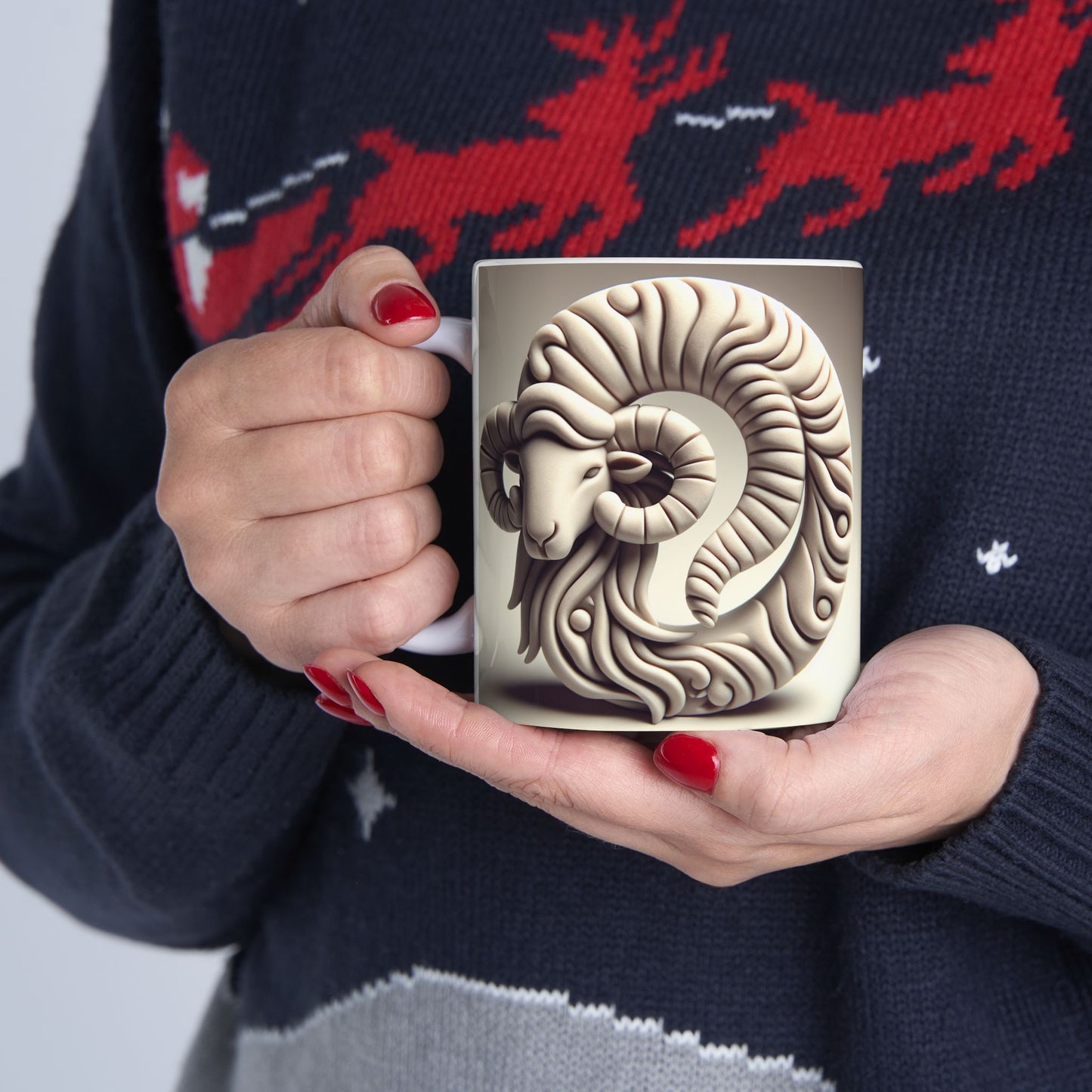 Ceramic Mug, (11oz, 15oz), Ceramic Coffee Mug, Stone Circle, Aries Zodiac Design